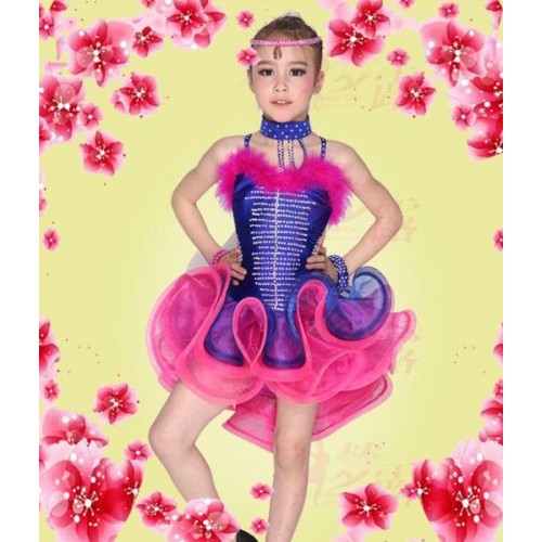 Shiny kids Latin performance wear 6~15T,child Cha-Cha dancewear,luxury girl Latin dance dress,baby girl Latin skirt